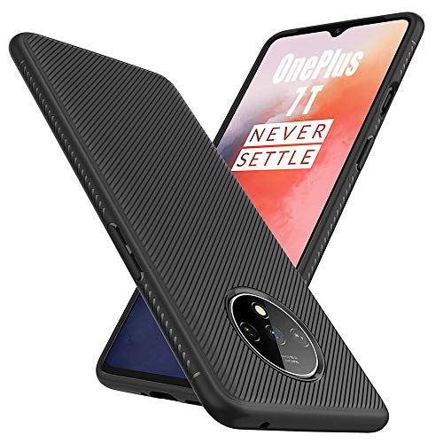 Product Cover Thonzer OnePlus 7T Case, 1+ 7T Case, Scratch Resistant & Anti Slip Grippy Soft TPU Slim Case for OnePlus 7T/1+ 7T Phone (Black)