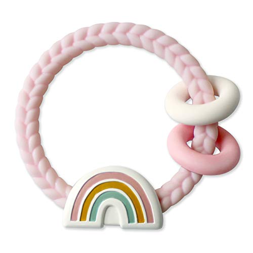 Product Cover Itzy Ritzy Silicone Teether with Rattle; Features Rattle Sound, Two Silicone Rings and Raised Texture to Soothe Gums; Ages 3 Months and Up; Rainbow