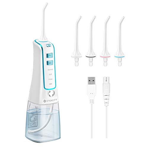Product Cover Etekcity Water Flosser Cordless Dental Oral Irrigator, Portable and Rechargeable 300ML Water Pick Teeth Cleaner 3 Modes & IPX7 Waterproof for Braces, Bridges, Home &Travel, 4 Jet Tips