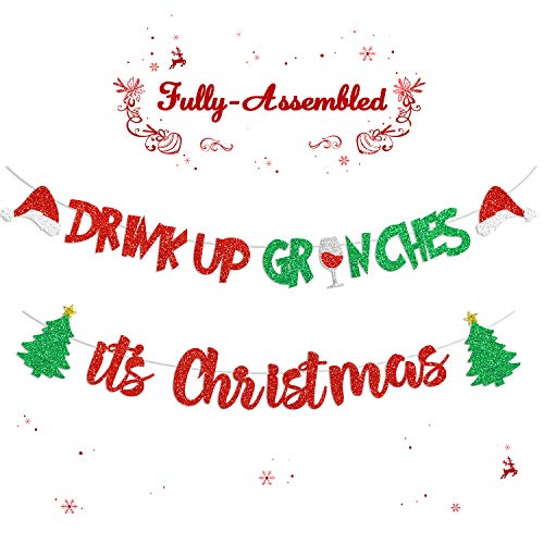 Product Cover Faisichocalato Drink Up Grinches Banner, It's Christmas Garland for Grinches Themed Merry Grinchmas Friendsmas Christmas Holiday Party Decorations
