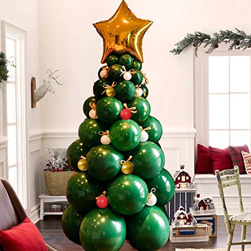 Product Cover Christmas Tree Balloon 54pcs Colorful Party Balloons for Halloween Christmas Valentine's Day St. Patrick's Day New Year Party Decoration Supplies (Red Green Gold White)