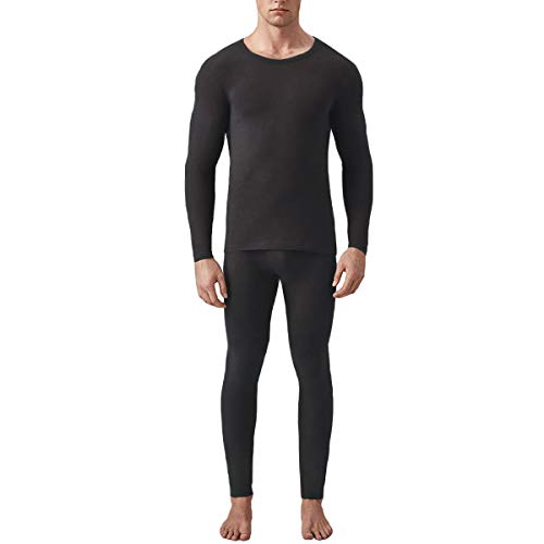 Product Cover Men Thermal Underwear Set,Winter Base Layer Top & Bottom Ultra Soft Long John Set for Men Black