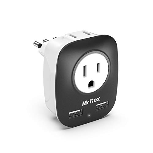 Product Cover Mr Rex Italy Plug Travel Adapter with 2 AC Outlets (2500W) and 2 USB Ports (12W) for USA to Italy, Chile, Cuba, Libya, Maldives, Syria and Uruguay, Type L Power Adapter for Phone, Laptop, Camera
