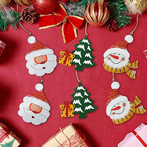 Product Cover Partybus Christmas Ornaments Set, 3D Lightweight Rustic Tin Snowman Santa Claus Decorations for Kids Xmas Tree, Metal Country Gift Tags with Burlap Ribbon, 6 Pack