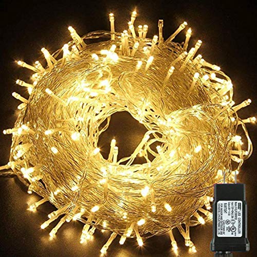 Product Cover Zhuohao 99FT 300 LED String Lights, Low Voltage Plug in String Lights with 8 Flashing Modes for Indoor and Outdoor, Xmas, Parties, Garden, Wedding, Window, Home Decorations (Warm White).