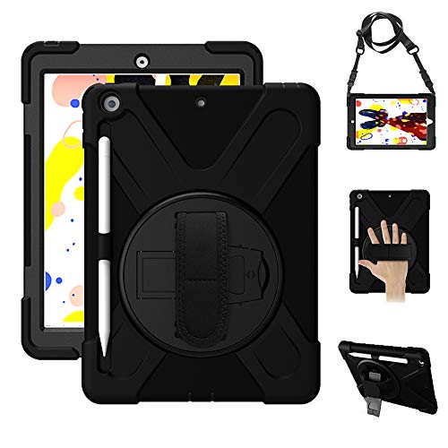Product Cover Rantice iPad 10.2 Case, iPad 7th Generation Case, Heavy Duty Rugged Shockproof Drop Protection Cover with 360 Stand, Pen Holder & Hand Strap & Shoulder Strap for iPad 7th Gen 10.2 Inch 2019 (Black)