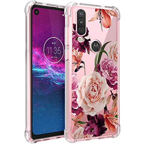 Product Cover Osophter for Moto One Action Case,Moto P40 Power Case Flower Floral for Girls Women Shock-Absorption Flexible TPU Rubber Soft Silicone for Motorola One Action/P40 Power (Purple Flower)