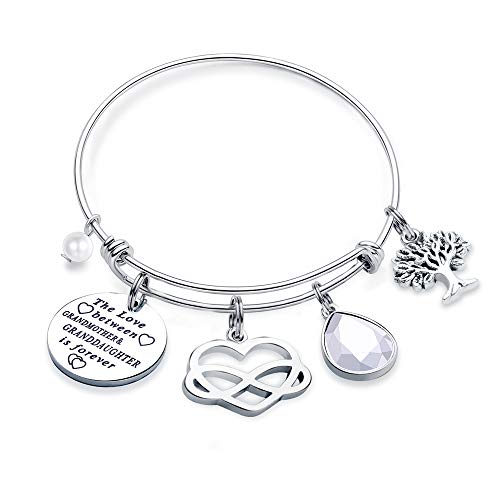 Product Cover Hidepoo Gifts for Grandmother from Granddaughter, Stainless Steel Quote Birthstone Charm Bangle Bracelet Gifts for Grandmother from Granddaughter Jewelry Gift