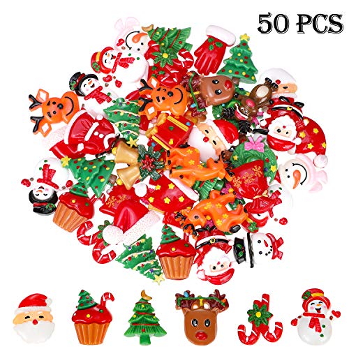 Product Cover 50 Pieces Flat Back Buttons Christmas Resin Flatback Resin Button Craft Embellishments for DIY Crafts Making Scrapbooking Decoration