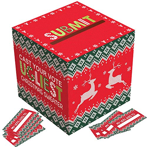 Product Cover Ugly Sweater Contest Ballot Box and Voting Cards Set For Christmas New Year Party