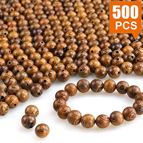 Product Cover Natural Stripe Ball Shaped Wooden Beads, 500 Pieces, Make Bracelets, Necklaces, DIY Jewelry Design, Hair Knitting, etc. The Best Handmade Partners for Children.