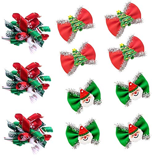 Product Cover MaSue Pets 20pcs/10pairs Christmas Dog Hair Bows with Rubber Bands Dog Curve Bows with Snowflake Dog Bowknot Bows Snowman Combination