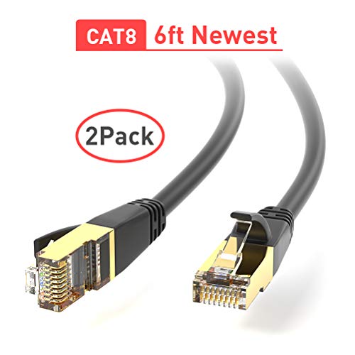 Product Cover Ethernet Cable, RJ45 Cable, 26AWG Cat 8 6Feet (2 Pack) LAN, High Speed Network Cable with Gold Plated RJ45 Connector 40Gbps 2000Mhz S/FTP LAN Wires for Gaming, Xbox, Modem, Router