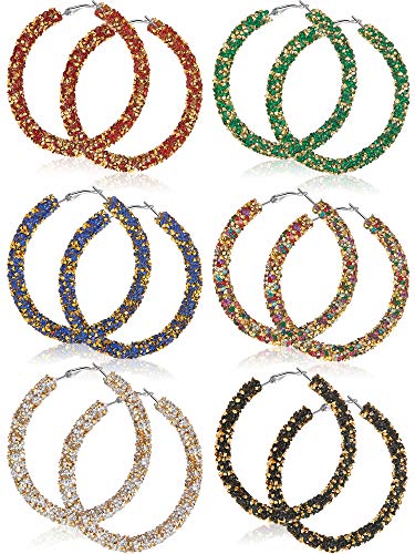 Product Cover 6 Pairs Bohemian Glitter Hoop Earrings Rhinestone Wrapped Hoop Dangle Earring