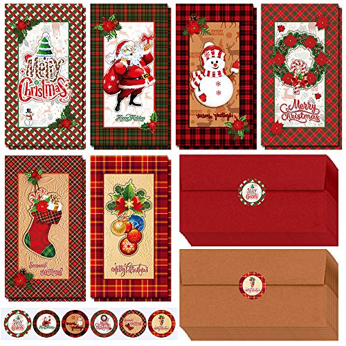 Product Cover 48 Sets 6 Festive Buffalo Plaid Designs Merry Christmas Money Cash Gift Cards Holders Christmas Money Card Cash Card Holder Money Wallet Holiday Cards Snowman Santa Winter Gift Cards with Envelopes