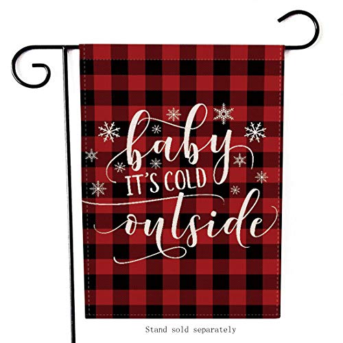 Product Cover Artofy Baby It's Cold Outside Christmas Garden Flag, Decorative Xmas Outdoor Flag Sign Buffalo Check Plaid, Rustic Burlap House Yard Flag Winter Outside Decoration Holiday Home Decor Flag 12 x 18