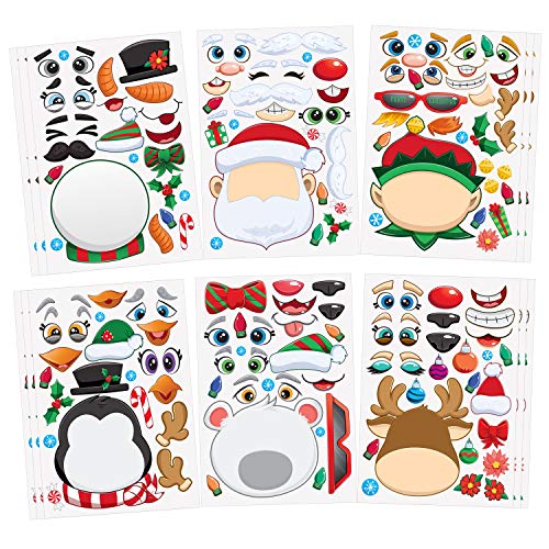 Product Cover JOYIN 24 PCS Make-a-face Sticker Sheets Make Your Own Characters Mix and Match Sticker Sheets with Christmas Elf, Santa Claus, Snowman, Penguin and Polar Bear Kids Party Favor Supplies Craft