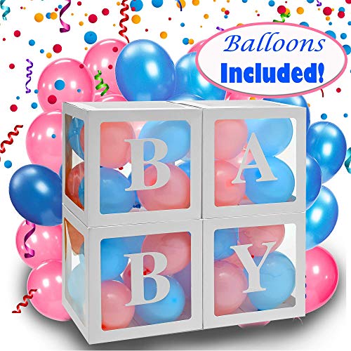 Product Cover EA Innovations Baby Shower Decorations for Girl and Boy, Clear Boxes with Baby Balloons, Birthday Decorations for Girls and Boys, Gender Reveal Box for Balloons, 48 Pieces