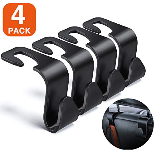 Product Cover HOUSE DAY Houseday Car Seat Headrest Hooks for Car - Back Seat Organizer Hanger Storage Hook, Car SUV Black, Purse Hook for Car Handbag Clothes Umbrellas Coats Grocery Bags & More!（ 4 Pack）