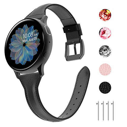 Product Cover Tensea Leather Band Replacement for Samsung Galaxy Watch Active 2 44mm / 40mm Band and Galaxy Watch 42mm Band, Women Men Soft and Slim Leather Strap Compatible with Galaxy Watch (Black)