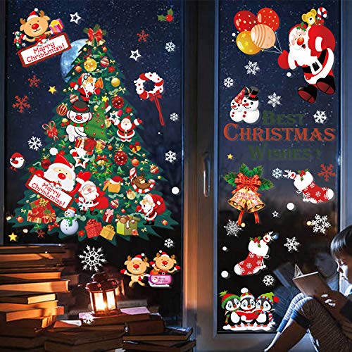 Product Cover Kissdream 270 Piece Christmas Window Snowflake Cling Decals Stikcers Decorations For Holiday Celebration Merry Christmas Winter Wonderland Party Decorations Supplies