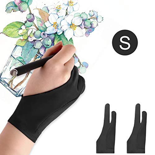 Product Cover Mixoo Artists Gloves 2 Pack - Palm Rejection Gloves with Two Fingers for Paper Sketching, iPad, Graphics Drawing Tablet, Suitable for Left and Right Hand (Small)
