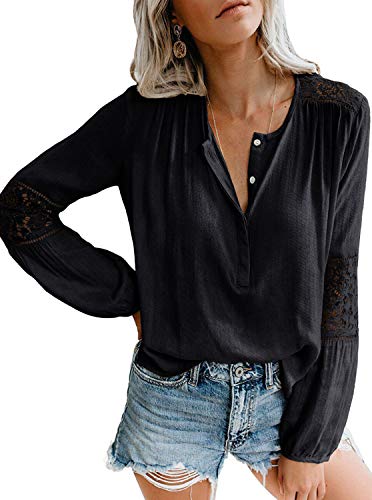 Product Cover ADREAMLY Women's Lace Crochet V Neck Long Sleeve Button Down Blouses Tops