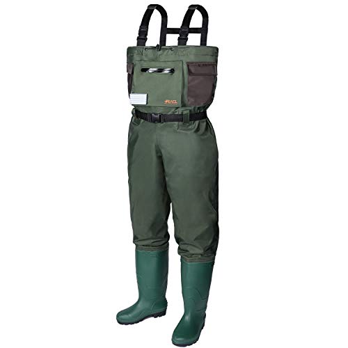 Product Cover RUNCL Chest Waders, Waist-High Waders, Bootfoot Waders - Reinforced Nylon Outer Layer, Seamless Breathable Tech, Ergonomic Design, Fly Patch - Wader Fishing Fly Fishing Hunting (Green, M5/W7)