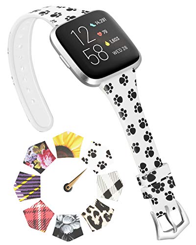 Product Cover ACBEE Compatible with Fitbit Versa Bands for Women Small Large, Slim Narrow Floral Print Replacement Silicone Strap for Fitbit Versa 2 / Versa Lite/Versa Special Edition/Versa (Animal Prints, Large)