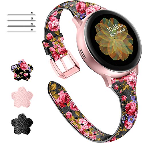 Product Cover Goton Compatible for Samsung Galaxy Watch Active 2 Band 44mm / 40mm, Women Girl Soft Slim Floral Genuine Leather Watch Straps for Samsung Galaxy Watch 42mm / Active / Active2 (Pinkflower)