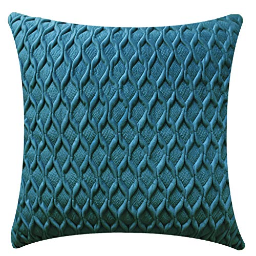 Product Cover Jeanzer Cozy Velvet Square Decorative Throw Pillow Cover Case for Sofa Cushion Couch Bedroom Home Christmas Decor,18 x 18 Inches, Teal Blue