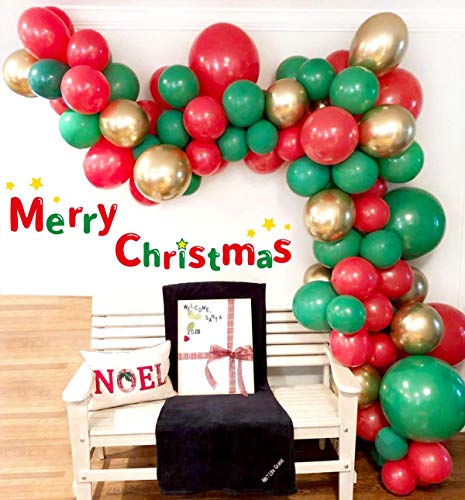 Product Cover Christmas Balloon Garland Festival Balloon Arch Kit 103pcs Green Red Chrome Gold Color Balloons 16Ft Length for Kids Holiday New Year Home Party Decorations