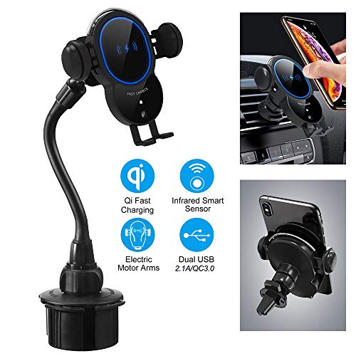 Product Cover Wireless Car Charger Holder, Cup Phone Holder Automatic Sensing Car Phone Mount 10W 7.5W Fast Charging Car Mount 360° Rotation Car Cradle, Compatible with iPhone X/Xs/Xs Max, Samsung S6/Note5 (Black)