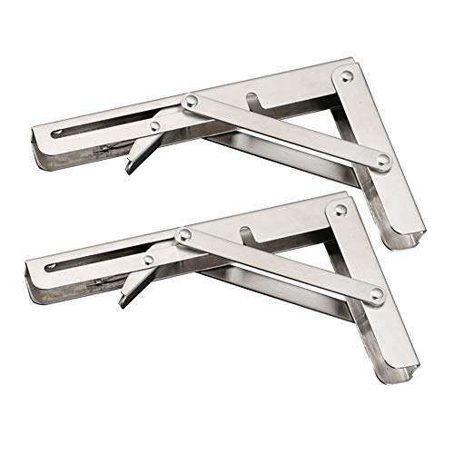 Product Cover 14inch Folding Shelf Brackets,2pcs/Set Heavy Duty Stainless Steel Wall Mounted Collapsible Shelf Brackets for Work Table Bench,Space Saving Max. Load 440 lb