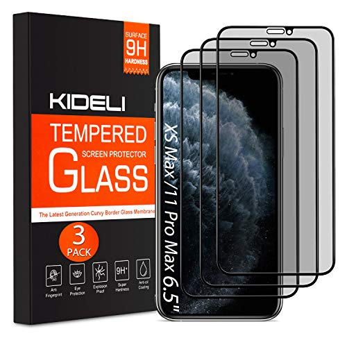 Product Cover KIDELI Privacy Screen Protector Compatible with iPhone 11 Pro Max/iPhone Xs Max 6.5 Inch 3 Pack Full Coverage Anti-Spy Tempered Glass Film Anti-Scratch Case Friendly