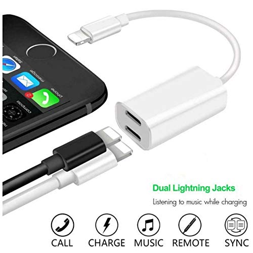 Product Cover [Apple MFi Certified] Lightning Headphone Earphone Adapter Aux Splitter 2 in 1 Dual Jack Adapter Cable Connector Audio & Charger Compatible with iPhone X/XR/XS/XSmax/8/7 Accessories Support All iOS