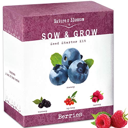 Product Cover Nature's Blossom Exotic Berries Seed Starter Kits - A Complete Beginners Garden Grow Kit for Growing 4 Types of Berry Fruits from Organic Seeds. Unique Idea.