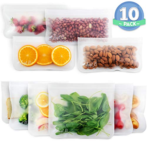 Product Cover Just B Reusable Zip-lock Sandwich Bags - Extra Thick Sandwich and Food Pouch for Vegetables, Fruits, Biscuits and Snacks - Leakproof Lunch PEVA Container - Easy to Wash, Tear-Resilient, No BPA or Lead