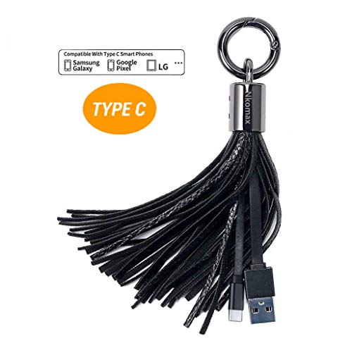 Product Cover Tassel Key Chain Charging Cable USB-C to USB-A Cable, Leather Tassel Key Chain Type C Cord for Galaxy S10,S9, Note 9,S8, LG V30 V20 G6 5, Pixel 2,Huawei P9,P8 Moto G7 G6 Z3(Black)