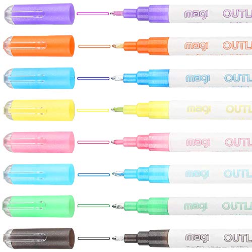 Product Cover Double Line Markers, Tomorotec 8 Dream Color Self-outline Metallic Pens Highlight Markers Gift Cards Drawing Writing Pens