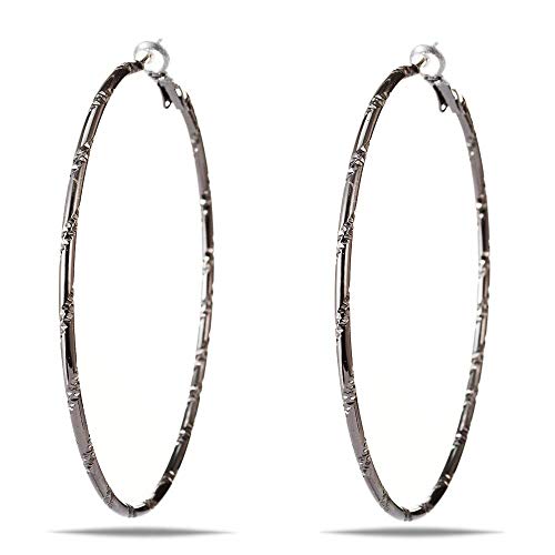 Product Cover Stainless Steel Hoop Earrings,Big Round Hoop Fashion Earrings for Woman Girls, 60mm Nickel black Color