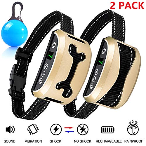 Product Cover Awaiymi Bark Collar 2 Pack Upgraded 7 Sensitivity Rechargeable Dog Barking Collar Beep/Vibration/Safe Shock Or No/Anti Bark Reflective Collar for Small Medium Large Dogs