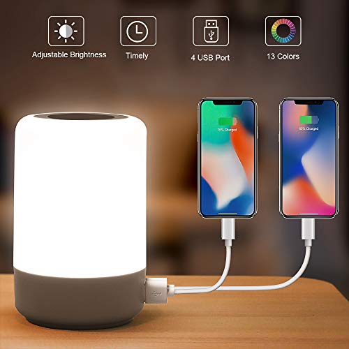 Product Cover Table Lamp Touch Night Light - 4 Quickly Charge USB Port Bedside Lamps with Dimming Warm White Light 13 Colors RGB Table Lamp for Bedroom Living Room Office Hallways