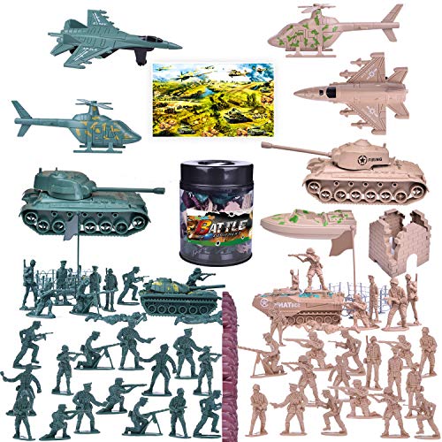 Product Cover Funlittletoy 180 PCs Army Men Action Figures Army Toys of WW 2, Military Figures Set with a Map, Toy Tanks, Planes, Flags, Soldier Figures, Fences & Accessories
