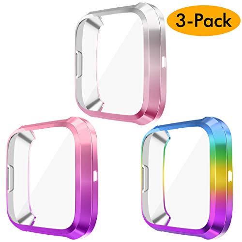 Product Cover EZCO 3-Pack Screen Protector Case Compatible with Fitbit Versa 2 (Not for Versa), Soft Tup Gradient Color Case All Around Protective Cover Bumper Shell for Versa 2 Watch