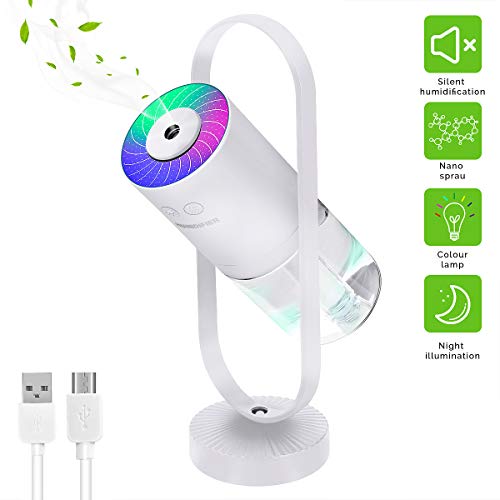 Product Cover SHSTFD Mini Portable Humidifier Cool Mist, Cute USB Humidifiers with 7-Color LED Night Light, Auto-Off, Ultra-Quiet, Suitable for Babies, Kids, Indoor, Bedroom, Office, Car, Travel (White)