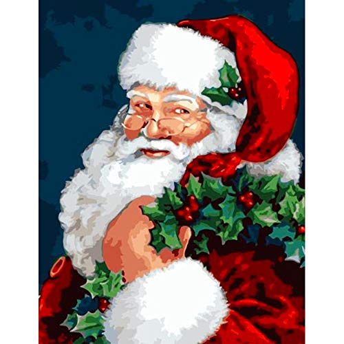 Product Cover Paint by Numbers for Adults Kids DIY Canvas Painting Kit for Beginners Drawing with Brushes Without Frame 16x20 Inch (Santa Claus)