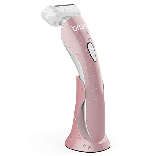 Product Cover Brori Electric Razor for Women - Womens Shaver Bikini Trimmer Body Hair Removal for Legs and Underarms Rechargeable Wet and Dry Painless Cordless with LED Light, Pink