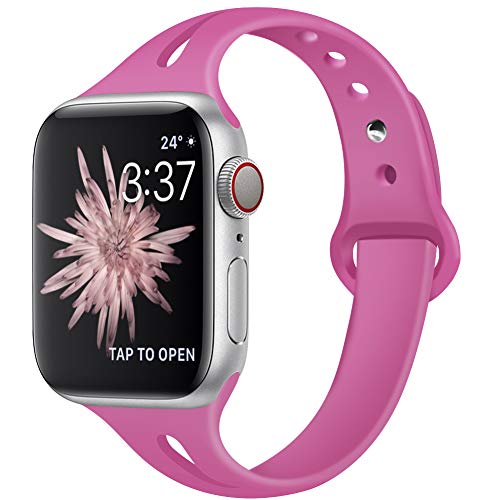 Product Cover Kaome Slim Bands Compatible with Apple Watch Band 40mm Series 5 4 38mm Series 3 2 1, for Women Men Kids, Breathable Soft Silicone iwatch Bands Narrow Sport Wristbands -(Dragon Fruit,40mm/38mm)