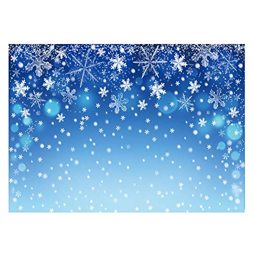 Product Cover Funnytree 7x5ft Blue Winter Snowflake Photography Backdrop Christmas Snow Bokeh Shiny Sparkle Party Background Merry Xmas Baby Shower Kids Birthday Portrait Decorations Photobooth Banner Photo Studio